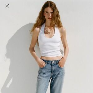 Zara White Halter Neck Tank Top